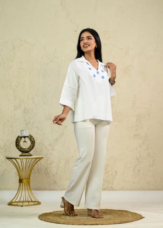 White Poplin Embroidery Top
