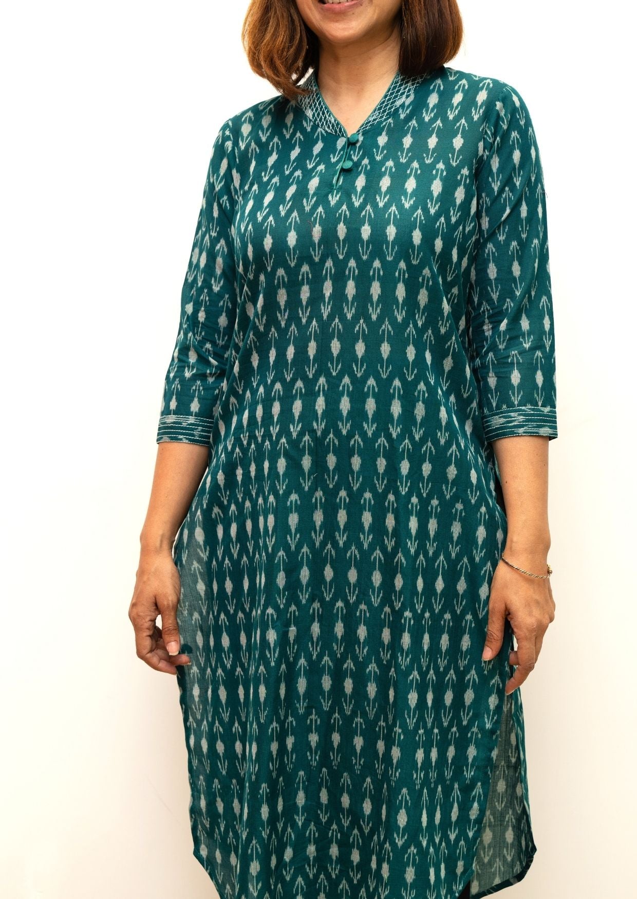 Green Leah Superfine Silk Cotton Ikkat Kurta