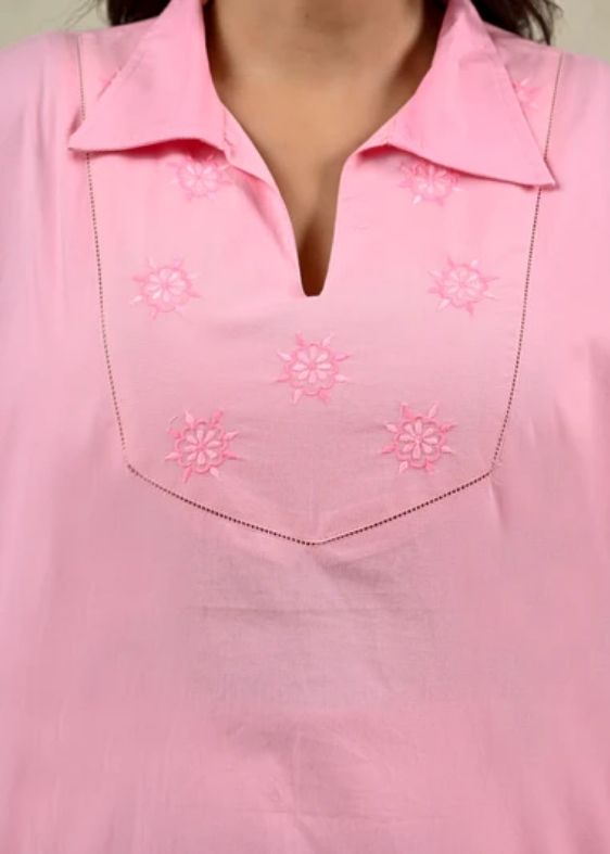Pink Poplin Embroidery Top