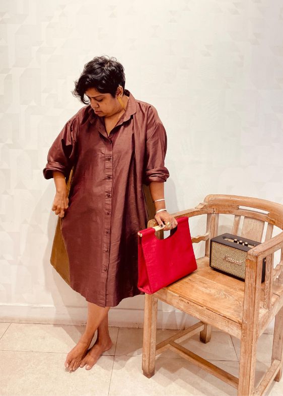 Brown and Gold Patch Work Dress