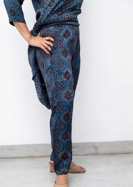 Blue Modal Silk Ajrakh Print Pant
