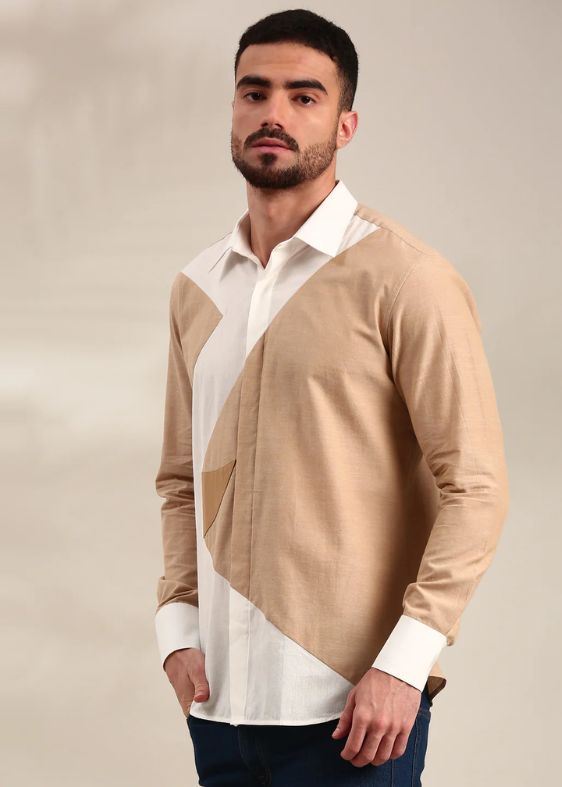 White & Beige Cotton Shirt