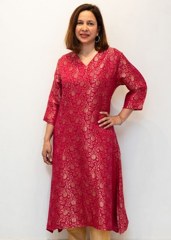 Pink V Neck Crepe Silk Dress