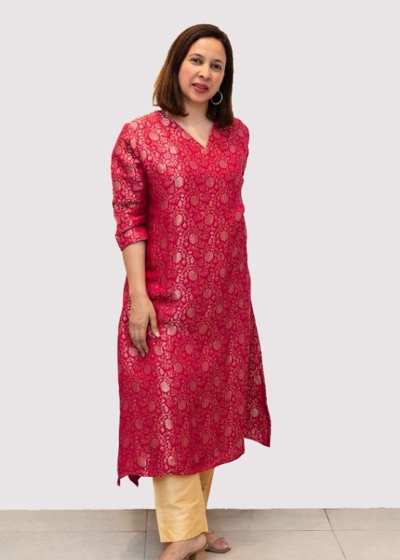Pink V Neck Crepe Silk Dress