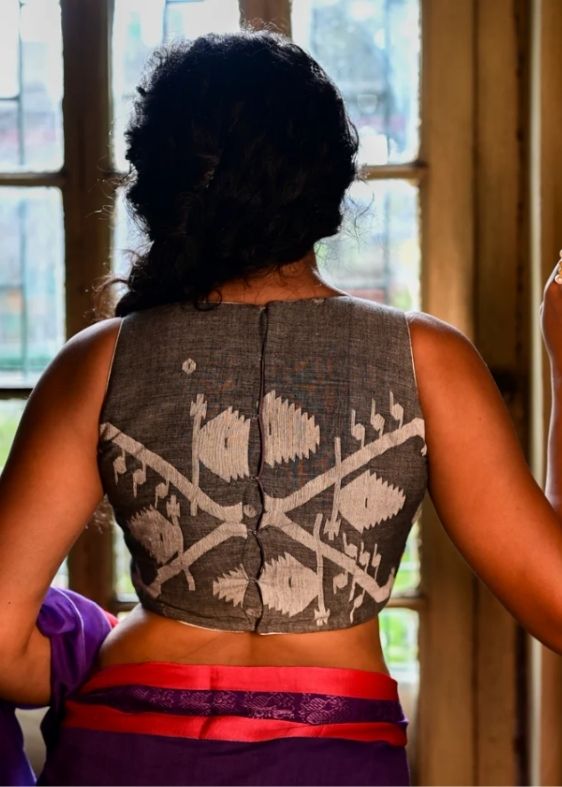 Grey jamdani padma blouse