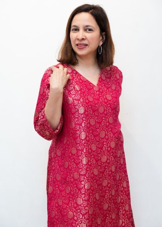 Pink V Neck Crepe Silk Dress