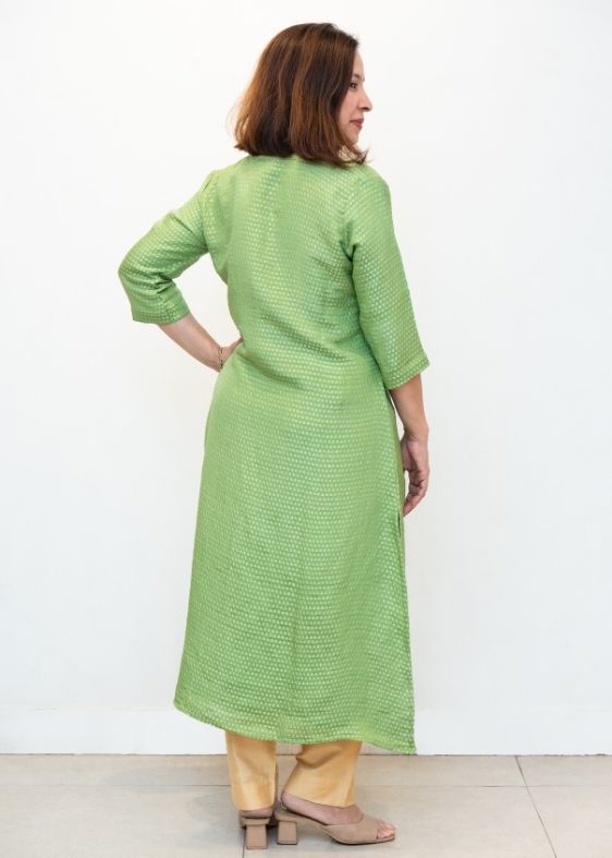 Green V Neck Crepe Silk Dress