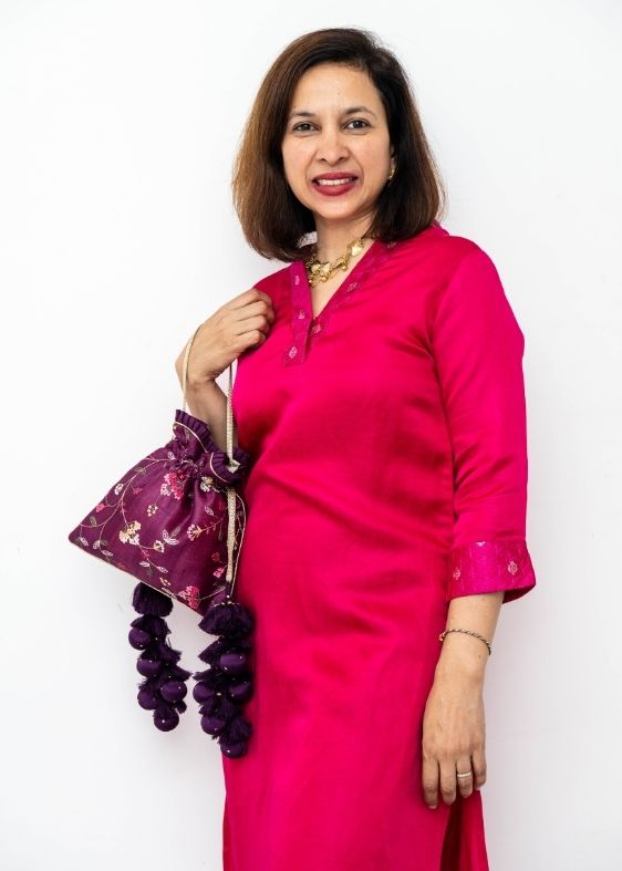 Pink Brocade V neck Long kurta