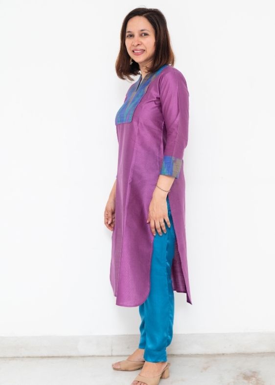 Purple Deepam Neck Tussar Long kurta