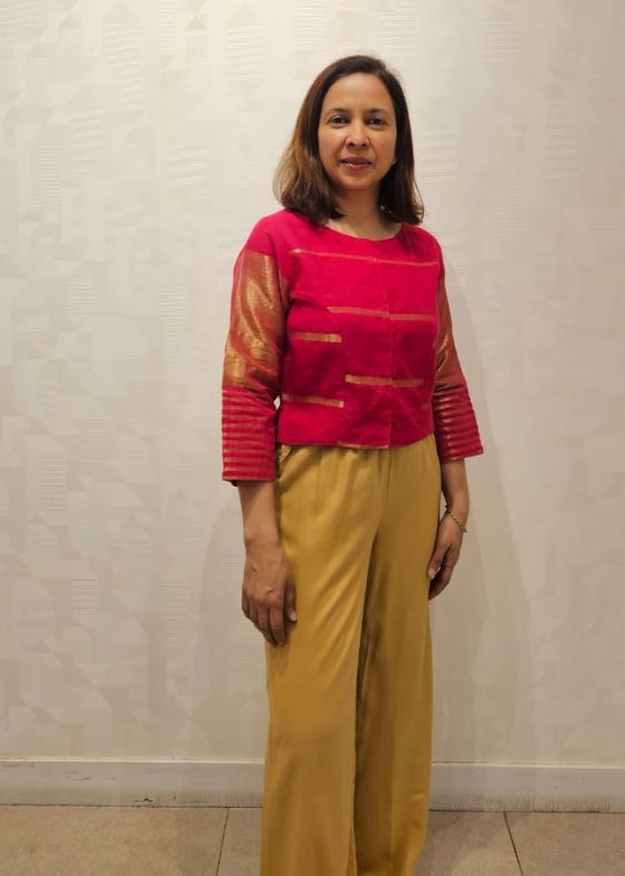 Royal Pink with Gold Fulia Cotton stripes Blouse