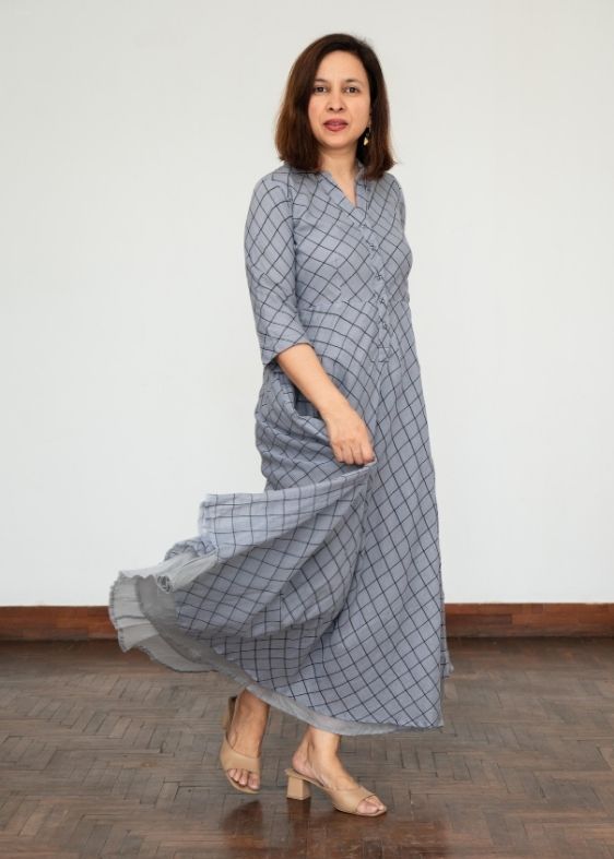 Grey Checked Dress