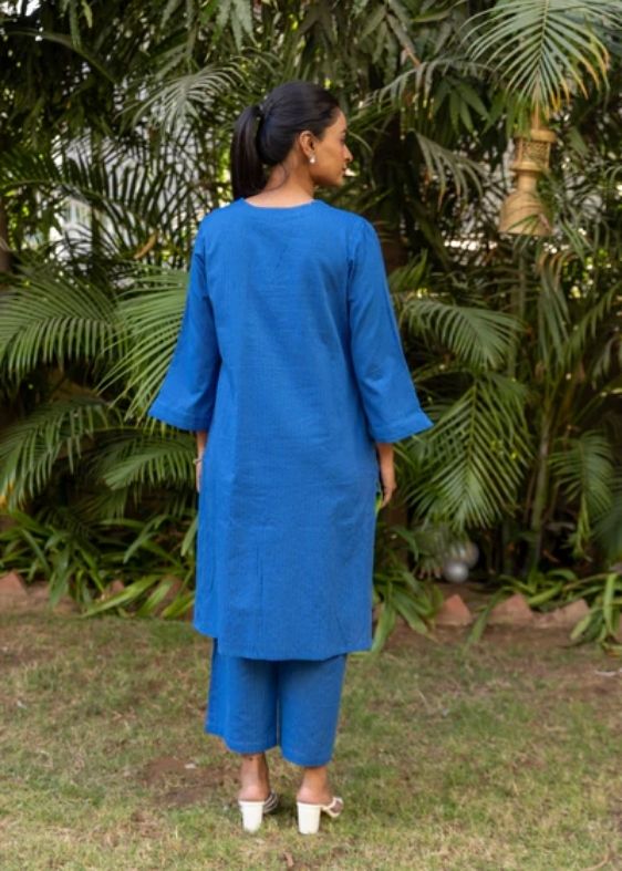 Cotton kantha co-ord set-Royal Blue