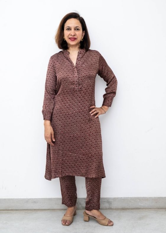 Brown Lotus Flower Modal Silk Tunic