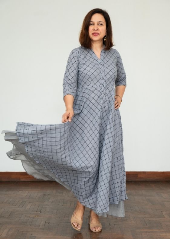 Grey Checked Dress