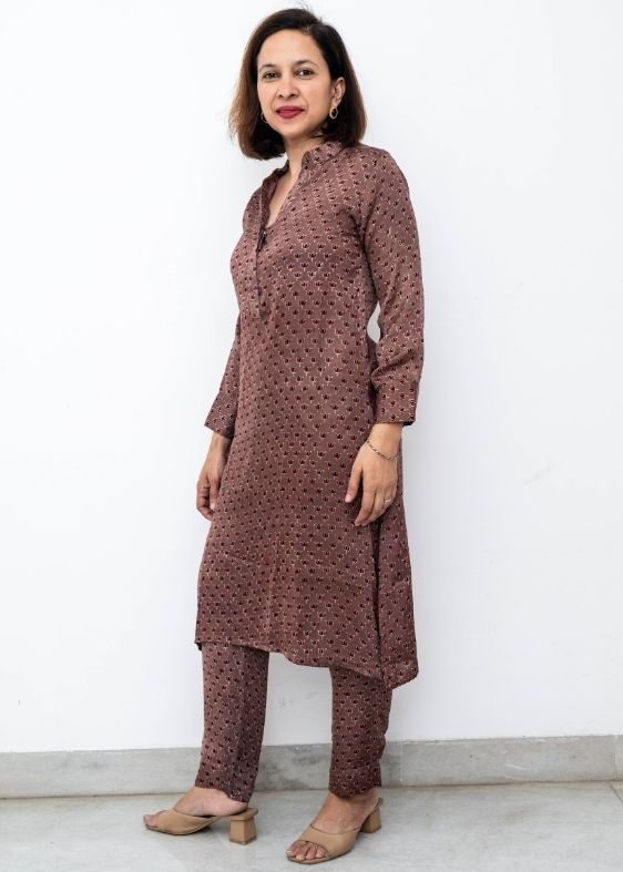 Brown Lotus Flower Modal Silk Tunic