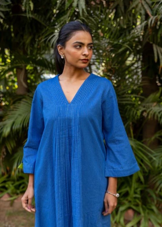 Cotton kantha co-ord set-Royal Blue