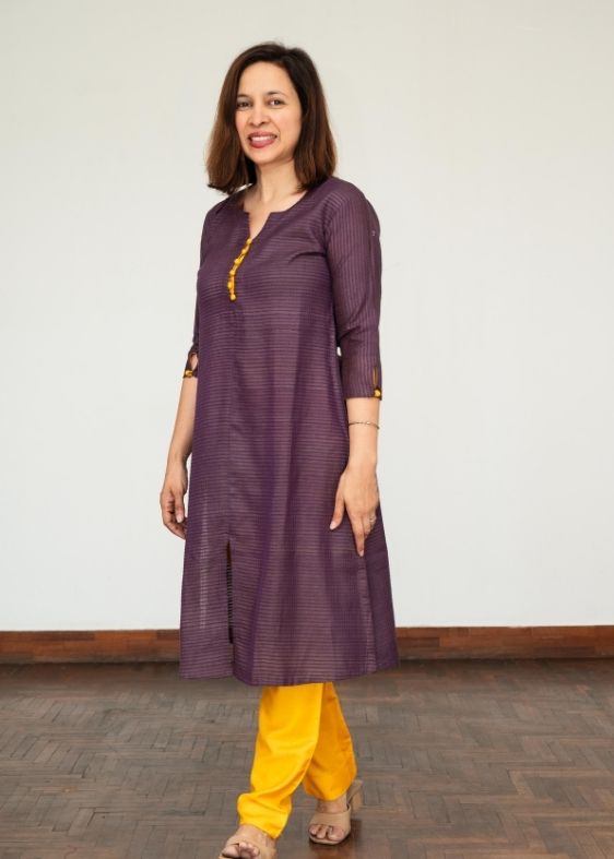 Violet Tussar Cotton Long Kurta