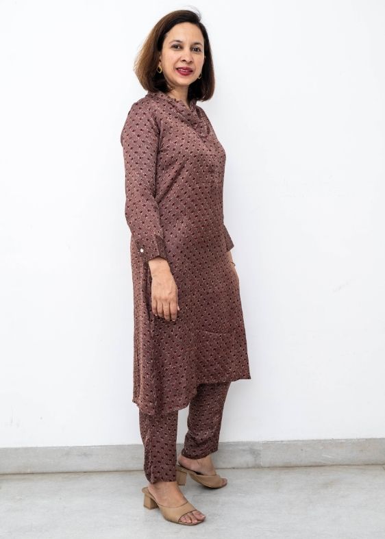 Brown Lotus Flower Modal Silk Tunic