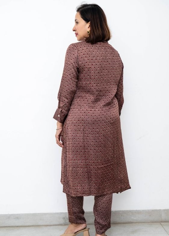 Brown Lotus Flower Modal Silk Tunic