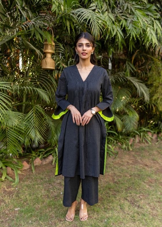 Cotton kantha co-ord set- Black