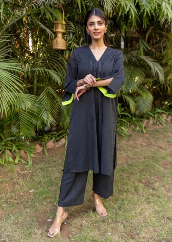 Cotton kantha co-ord set- Black