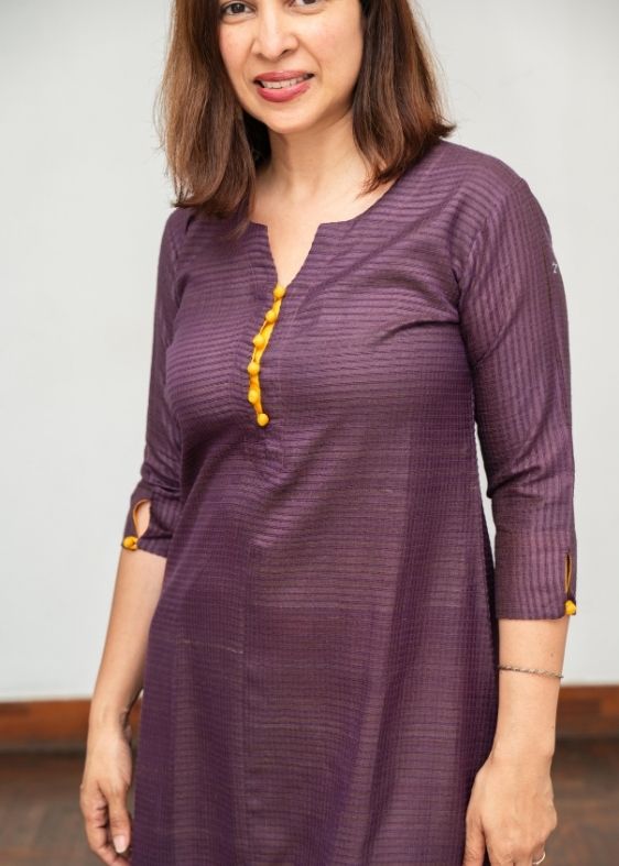 Violet Tussar Cotton Long Kurta