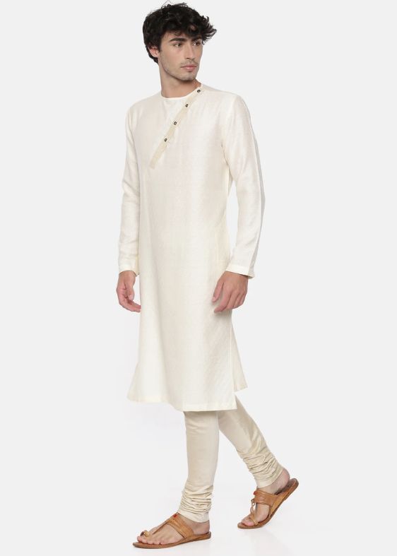 Cream cotton Jaquard Kurta Set