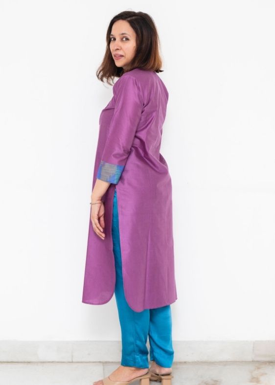 Purple Deepam Neck Tussar Long kurta