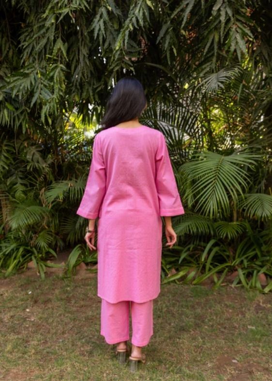 Cotton kantha co-ord set- Light Pink