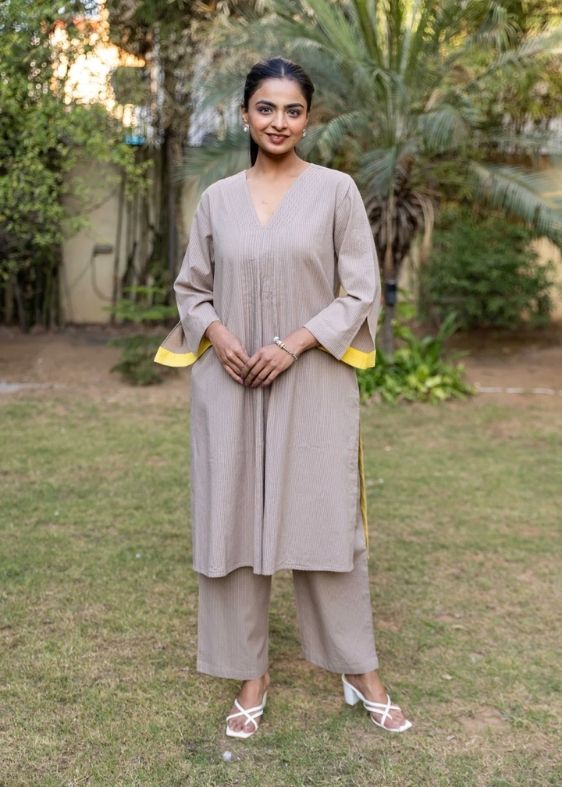 Cotton kantha co-ord set-Sand