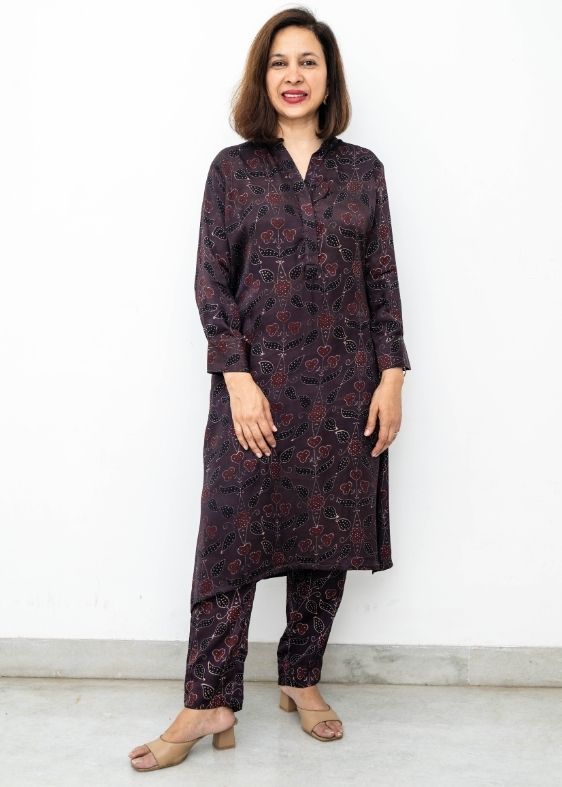 Brown Flower Modal Silk Tunic