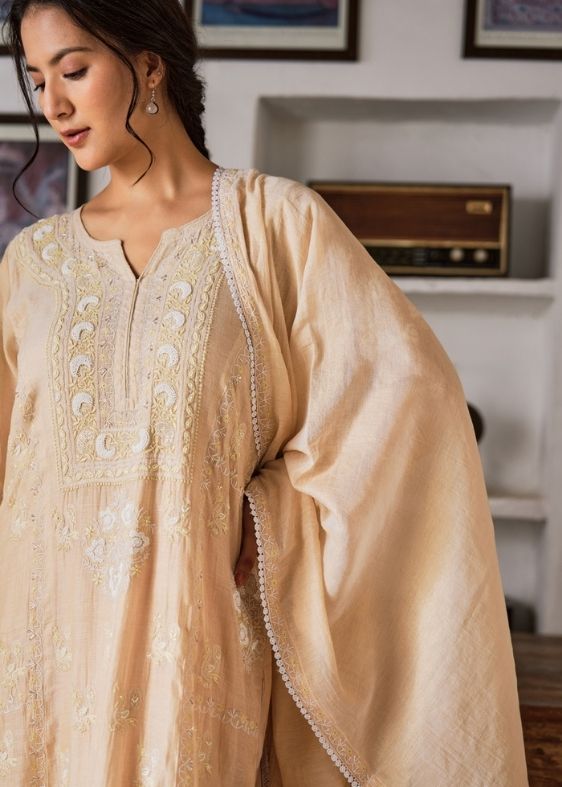 Beige Orange Pure Tissue Suit