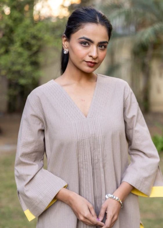 Cotton kantha co-ord set-Sand