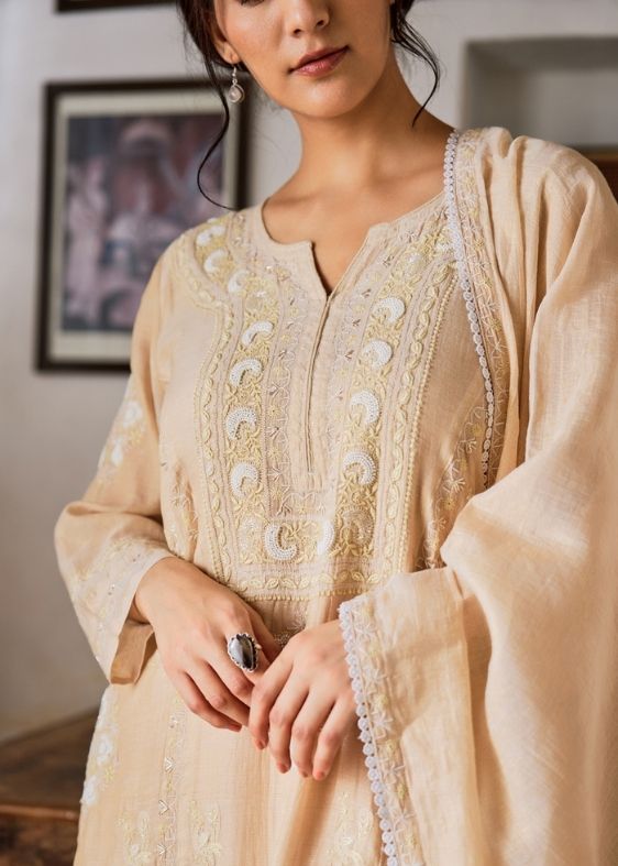Beige Orange Pure Tissue Suit
