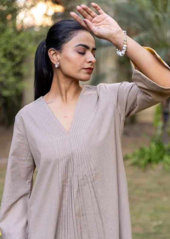 Cotton kantha co-ord set-Sand