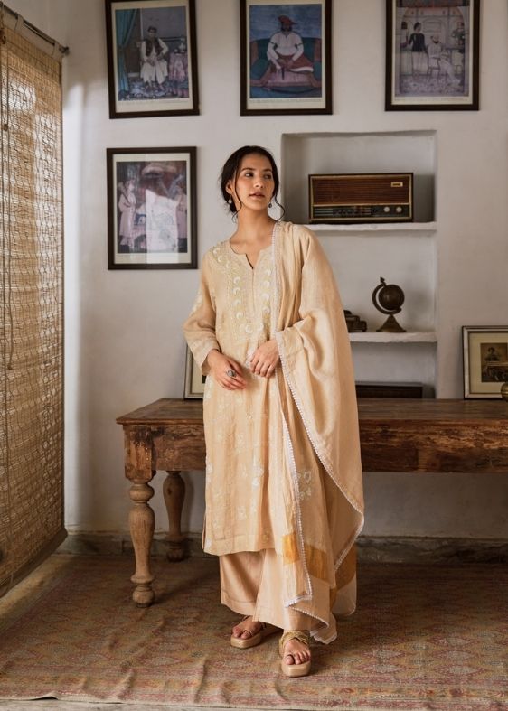 Beige Orange Pure Tissue Suit