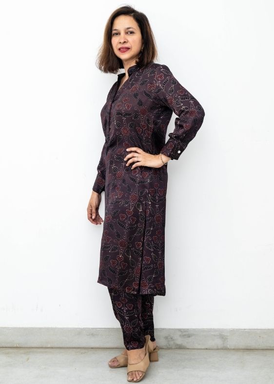 Brown Flower Modal Silk Tunic