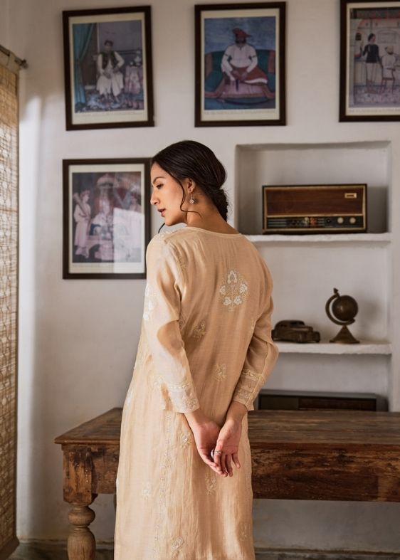 Beige Orange Pure Tissue Suit