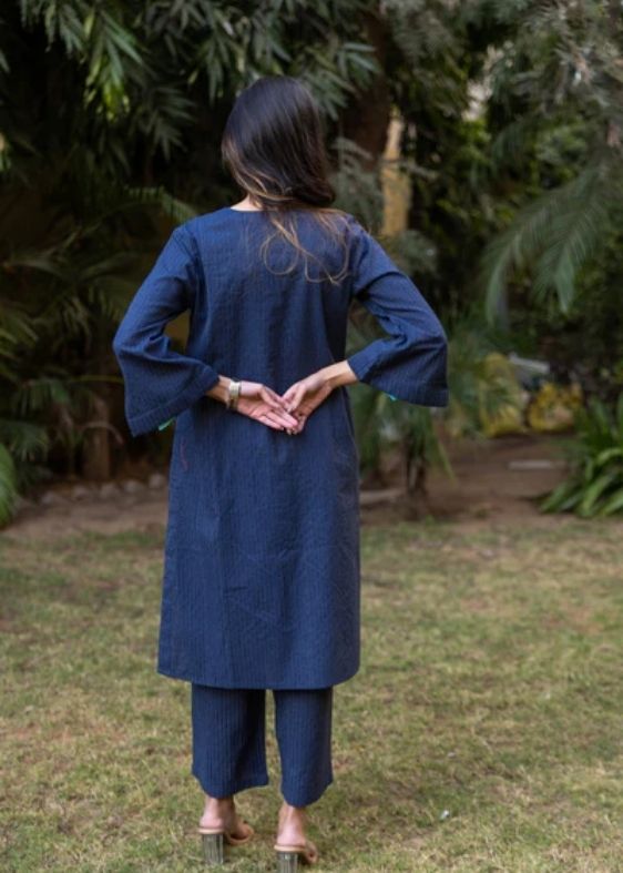 Cotton kantha co-ord set- Navy