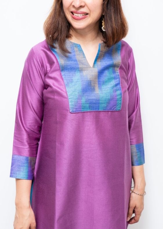 Purple Deepam Neck Tussar Long kurta