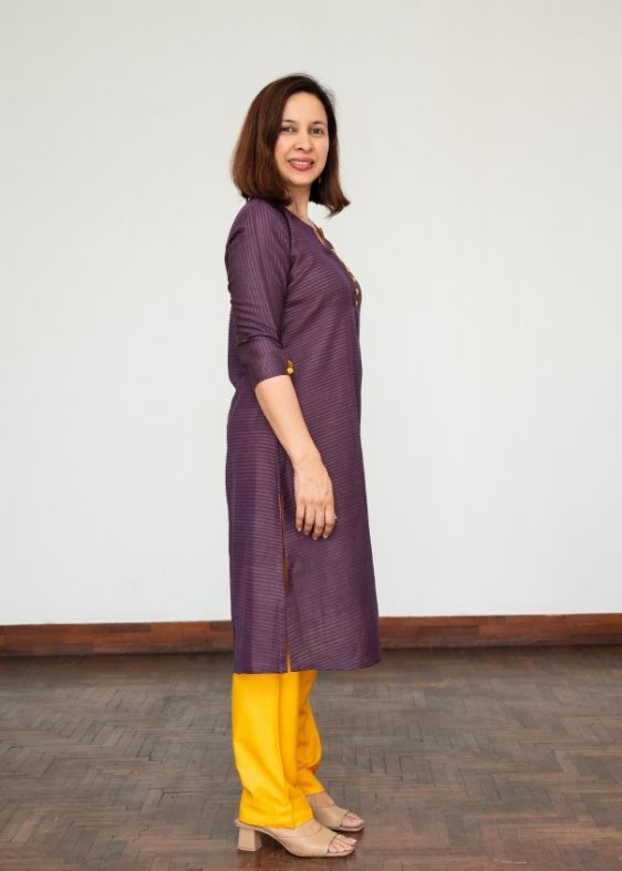 Violet Tussar Cotton Long Kurta