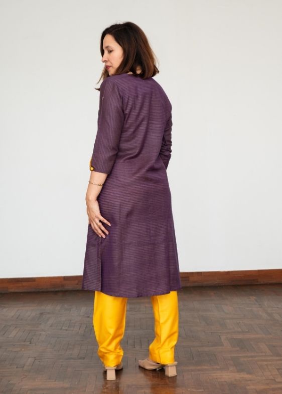 Violet Tussar Cotton Long Kurta