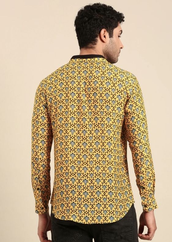 Yellow Blk Muslin Printed Shirt - MM0869