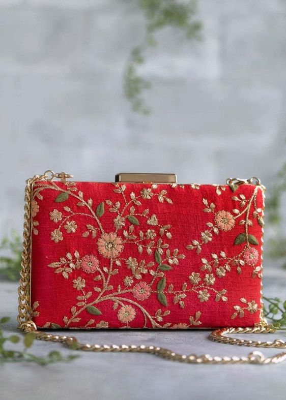 Floral Creeper Box Clutch - Red - AM-BC-1220-0001
