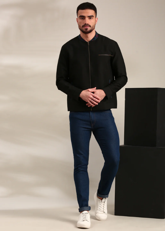Black & Blue Cotton Bomber Jacket