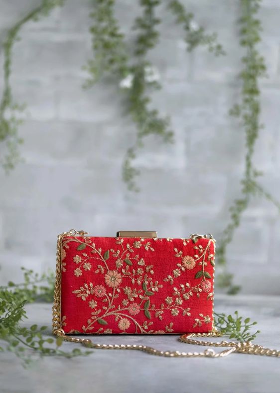 Floral Creeper Box Clutch - Red - AM-BC-1220-0001
