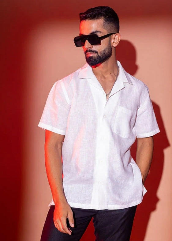 Pure Linen Half Sleeve Shirt-White