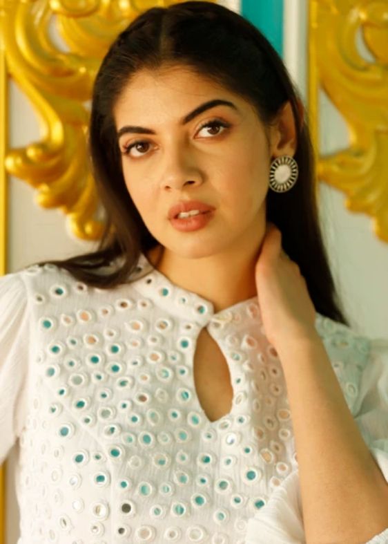 Fine Quality Cotton Crepe Mirror Work Dress- White