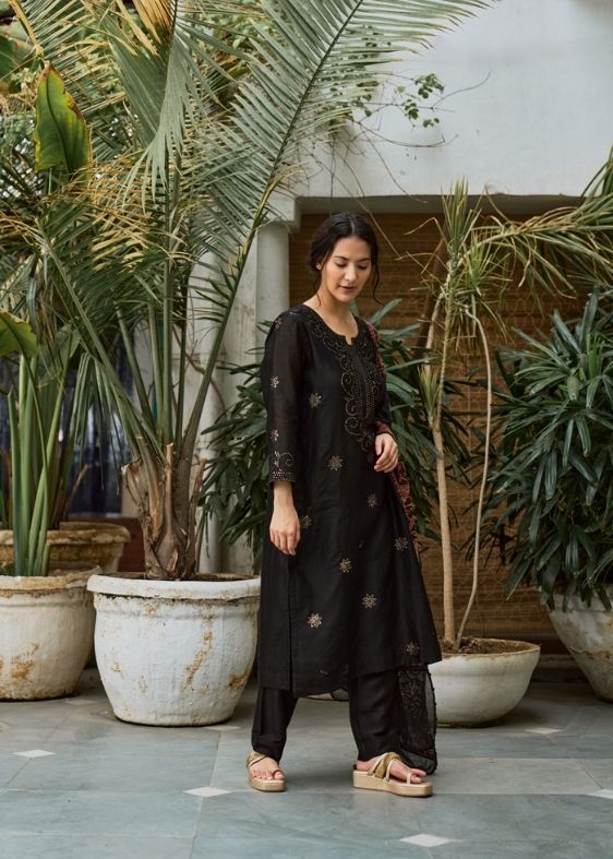Black Chanderi Salwar Kurta
