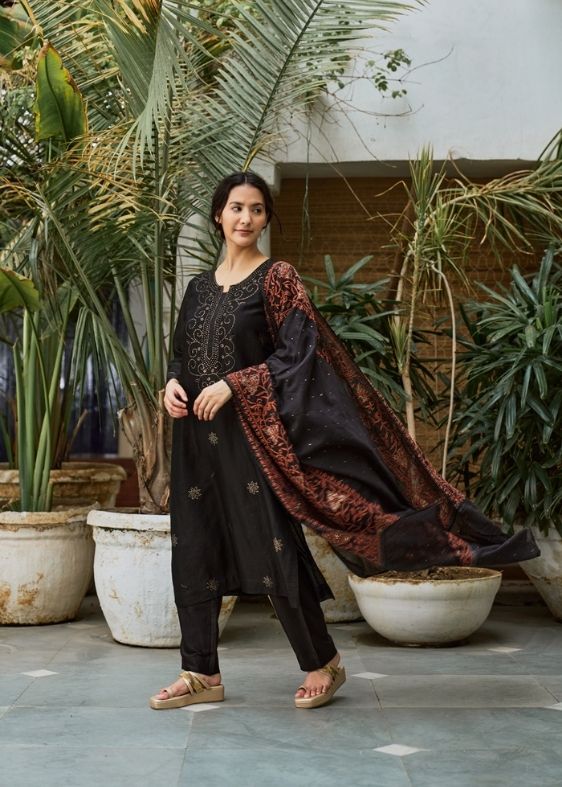 Black Chanderi Salwar Kurta
